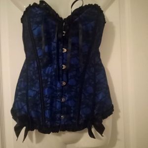 Blue and black lace up corset bustier top waist